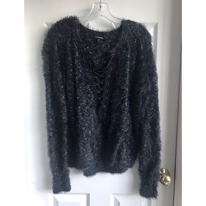 Express Fuzzy Deep V Sweater